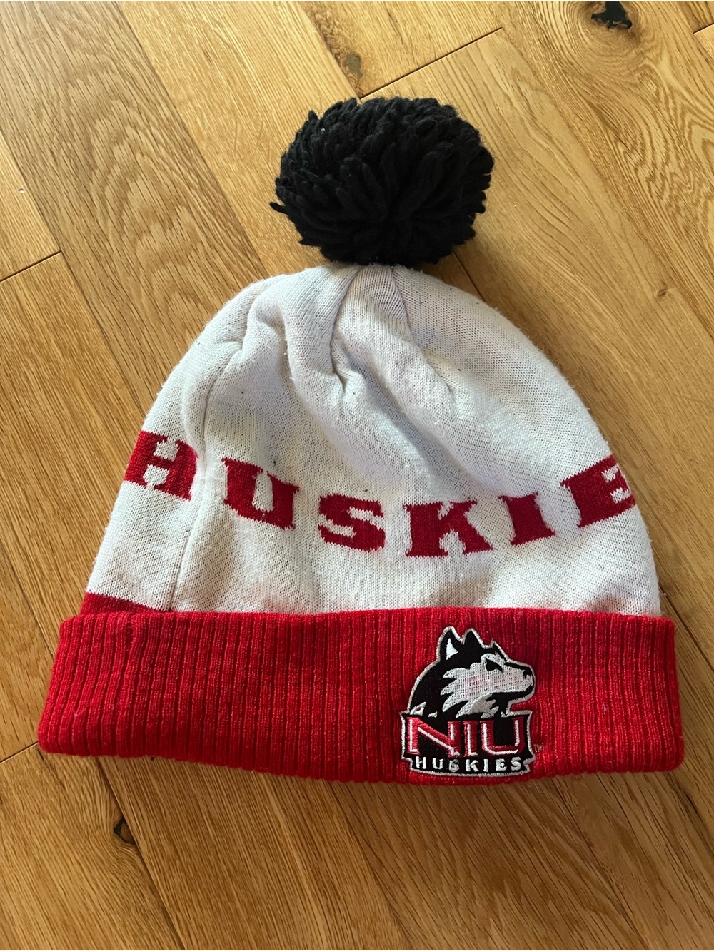 Adidas Men’s NIU Huskies Logo Pom Beanie Knit Hat